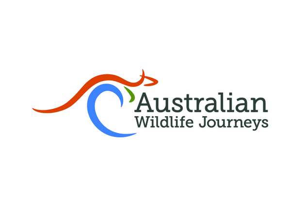 Logo Australian Wildlife Journeys, Känguruh rot, blau, grün
