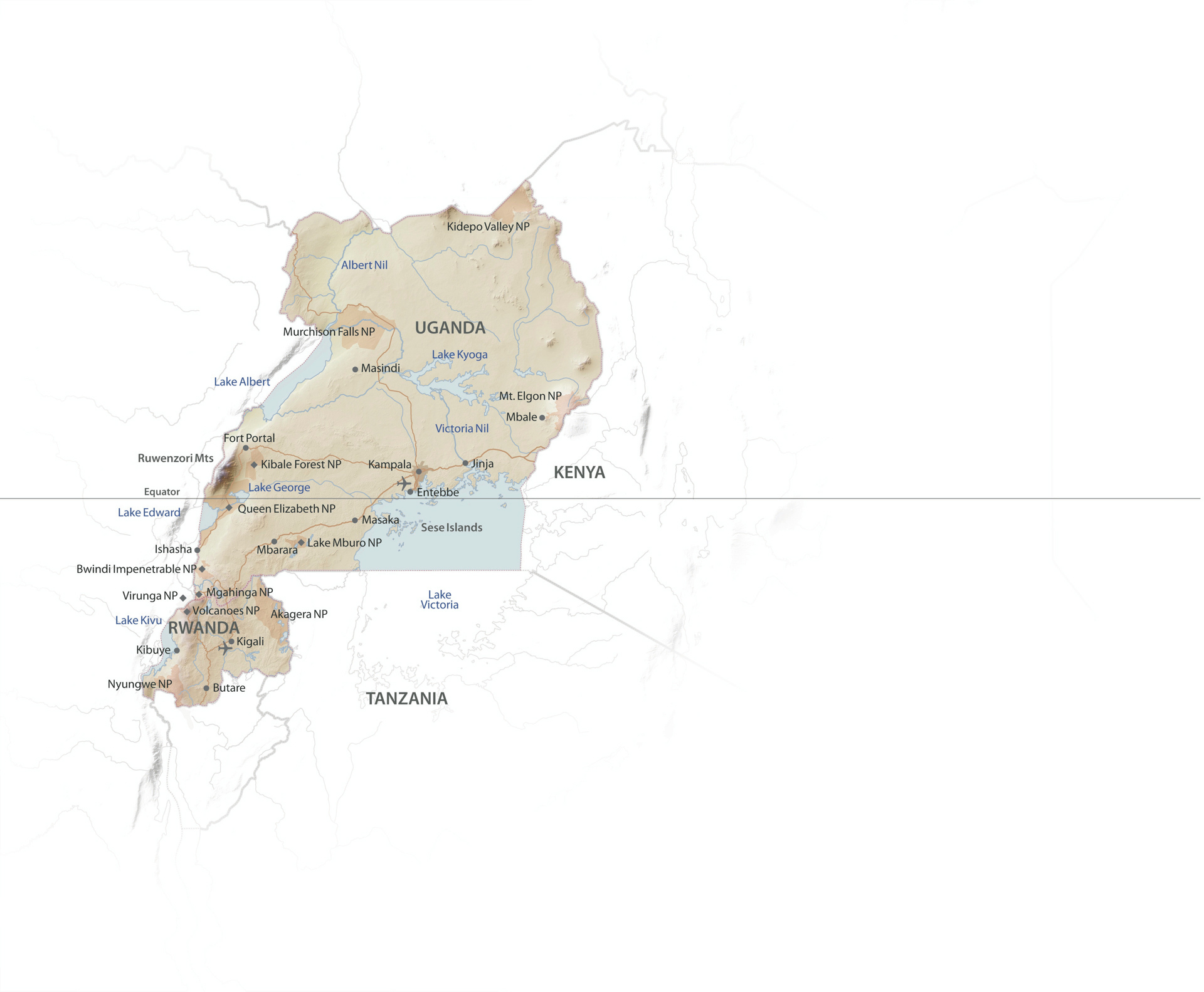 Uganda und Ruanda Landkarte